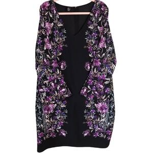 INC International Concepts 2x Dress Black Purple Grey Floral Stretch Business